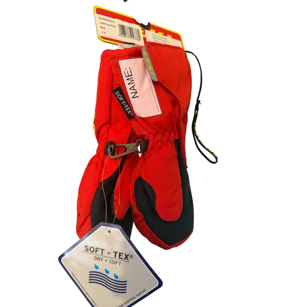 Leki Little Pilot Mittens Kids Red‎ Waterproof Soft-Tex Ski Snowboard Size 1.0